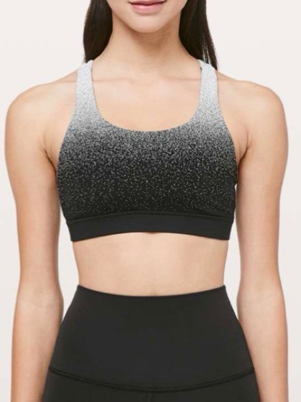 Women’s Lululemon Energy Bra in ombré speckle stop jacquard in black and white